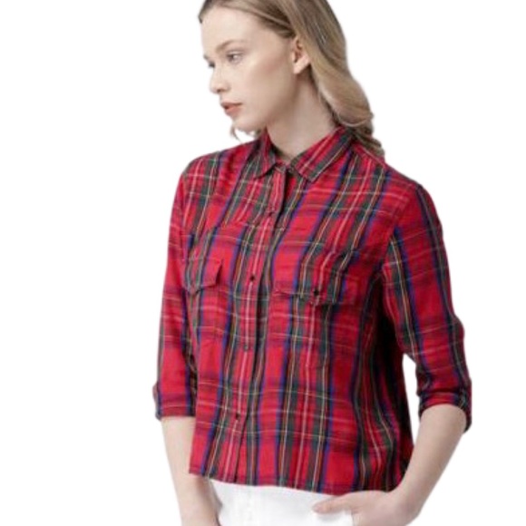 Levi’s Women’s Red Check Cropped Shirt - Picture 3 of 8